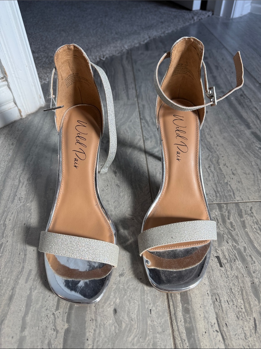 Wild Pair Silver Glitter Ankle-Strap Heels